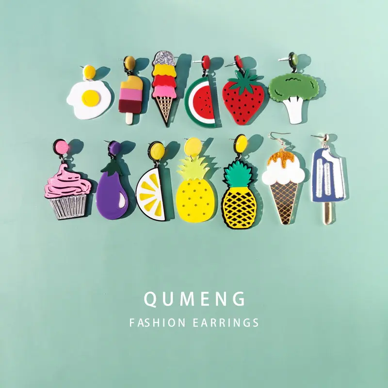 2020 New European and American Fruit Fashion Long Ear stud exaggeration Funny vegetables Sweet cone Earrings Lady drop Earrings