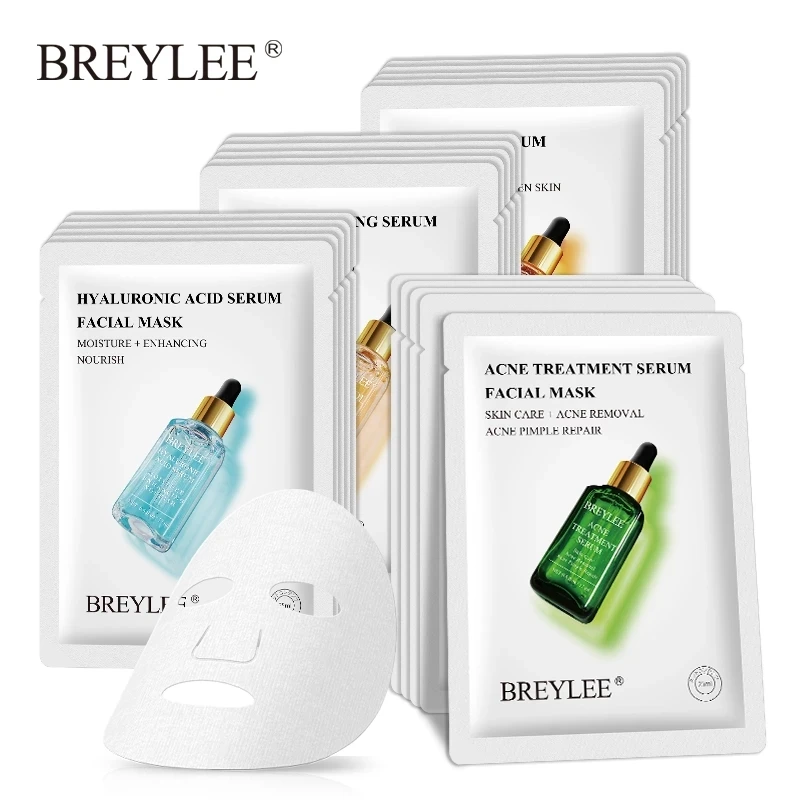 BREYLEE Facial Mask Acne Treatment Retinol Repair Whitening Moisturize Anti-Aging Oil Control VC Serum Sheet Face Mask Skin Care