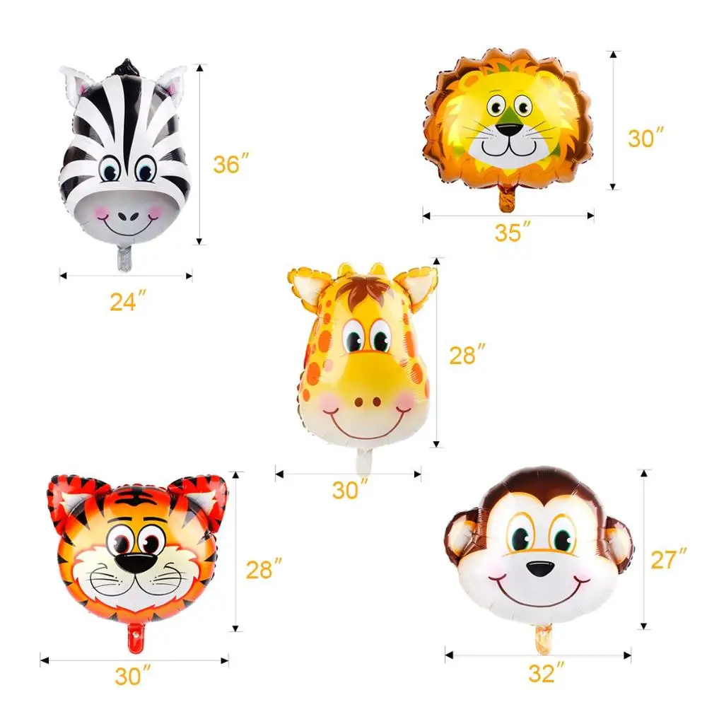 Partycool 29pcs Jungle Theme Party Decorations Animal Head Balloons Latex Print Balloon Safari Baby Shower Party Decor