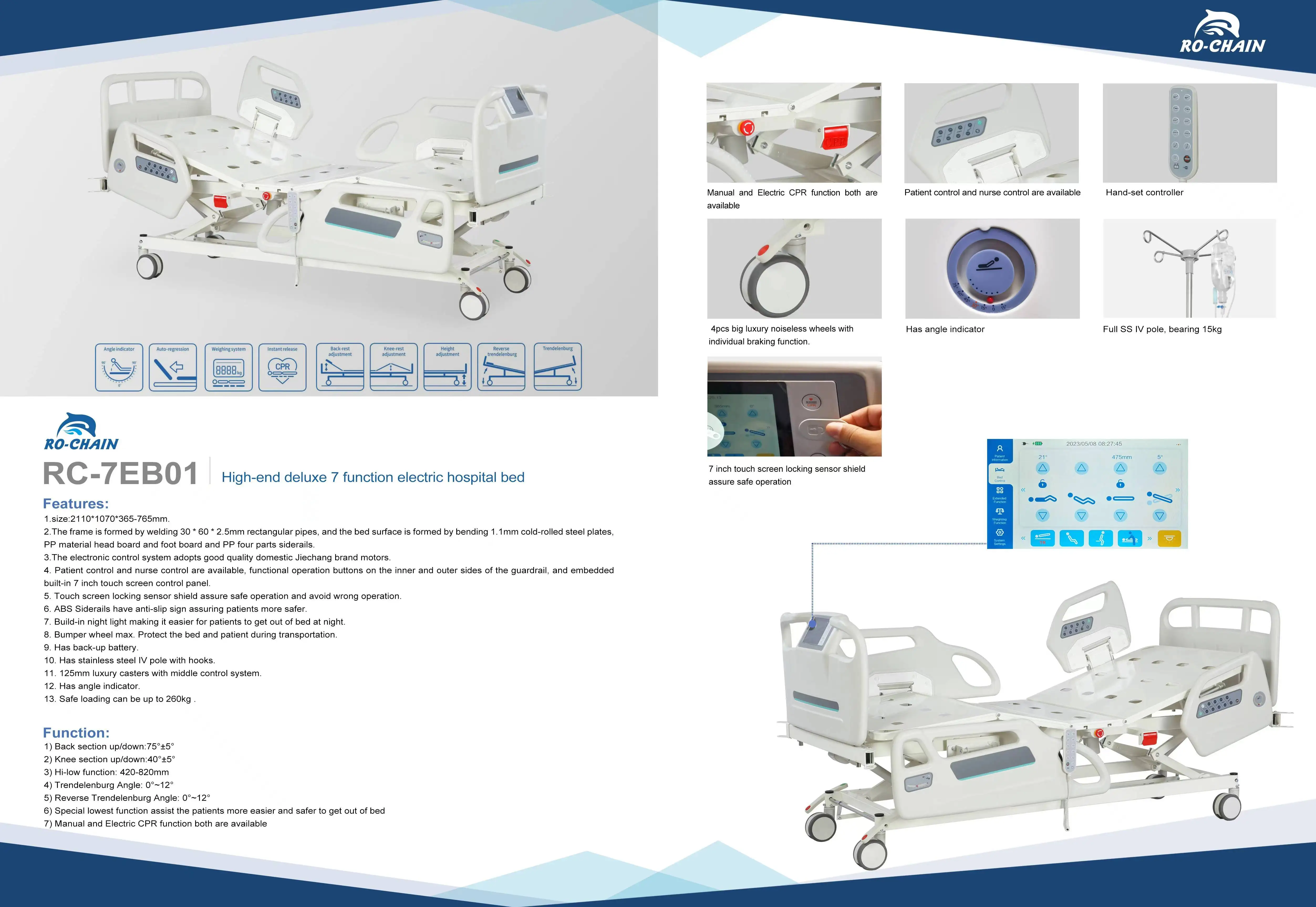 RC-7EB01 bed for hospital patient 7 function electric hospital bed medical patient bed