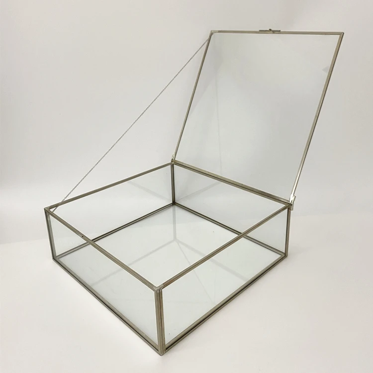 Gold Glass Jewelry Box, Gold  Glass Dried Flower Box for Preserved Roses