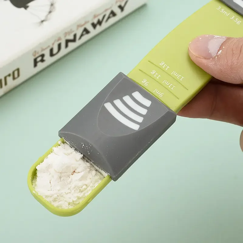 OEM wholesale BSCI certified plastic PP 2 in 1 double head adjustable measuring spoon