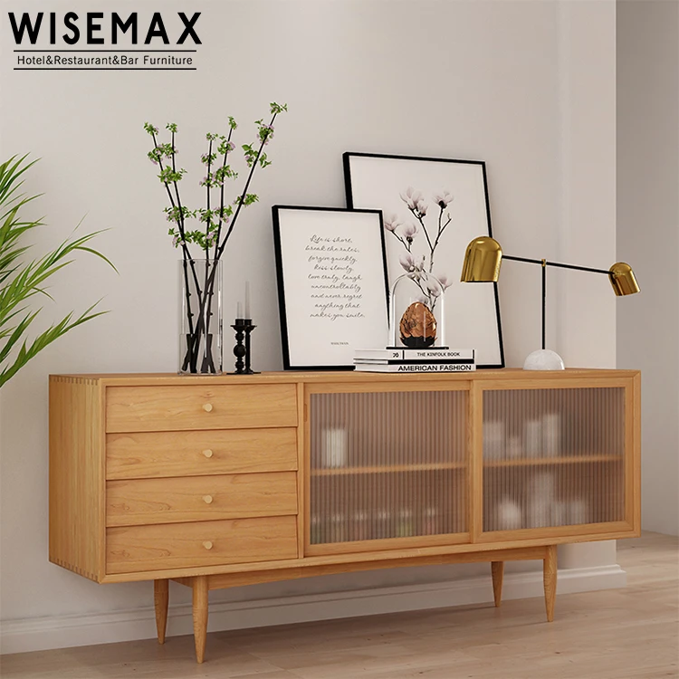 Modern Solid Wood Sideboard Tea Cabinet Wine Japanese Style Storage Drawer Living Room Corner