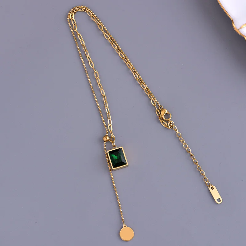 Retro Emerald Stitching Clavicle Chain Niche Adjustable Necklace Cold Wind Titanium Steel Necklace