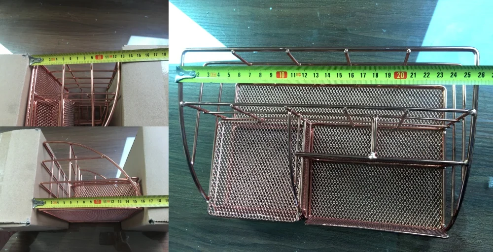 Metal Office Supplies and Accessories Holder Rack Large Size Multi Functional Rose Gold Mesh Desk Organizer