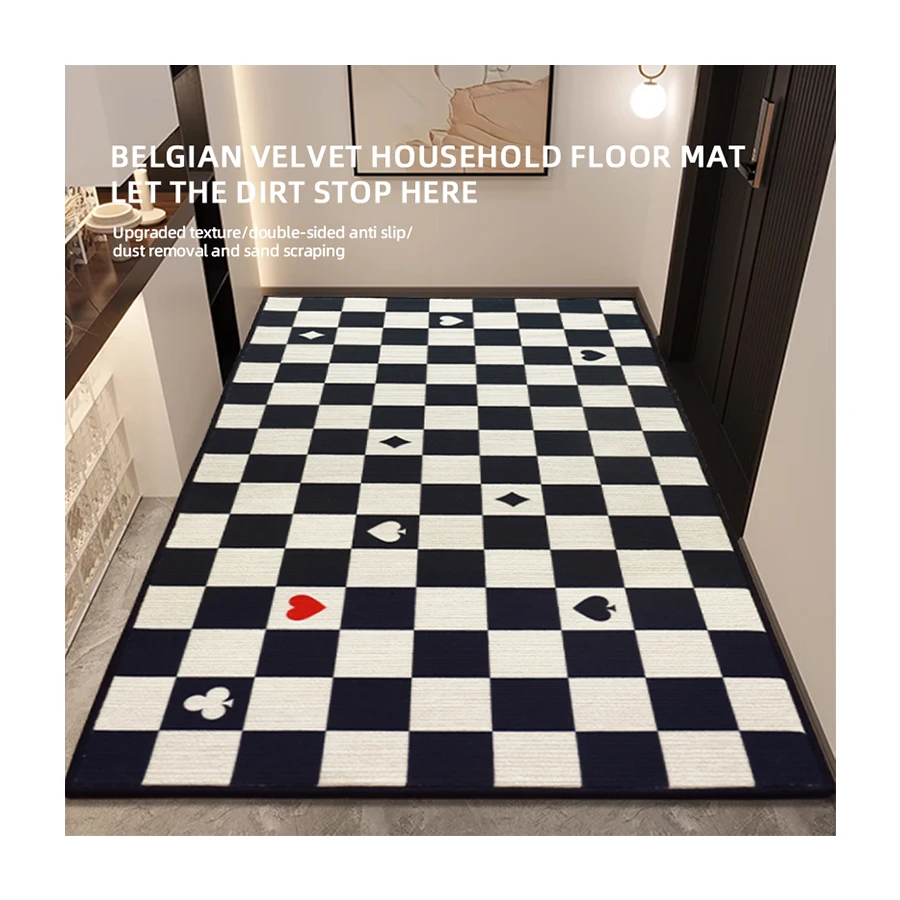 Commercial Custom Printed Black White Plaid Carpet Entrance Floor Mat Door Mat Rugs for Home Decor Hotel