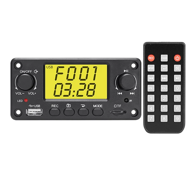 MP3 Player Module 12V LCD Screen Display Wireless Car Audio Speaker Record MP3 Decoder Board