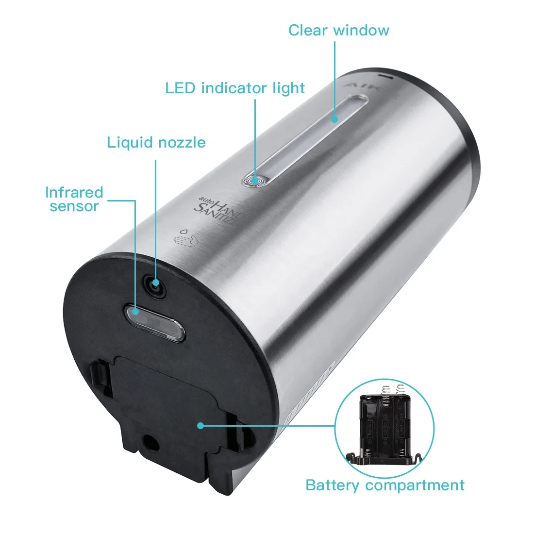 AIKE AK3105 High Quality Wall Mount stainless steel 700ml Automatic touchless alcohol gel refillable auto sanitizer dispenser