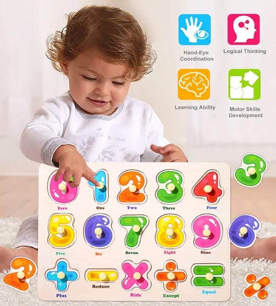 Educational Toy  Enjoy Alphabet Puzzles wooden upper case letter and number learning board toy for kids toddlers boys girls