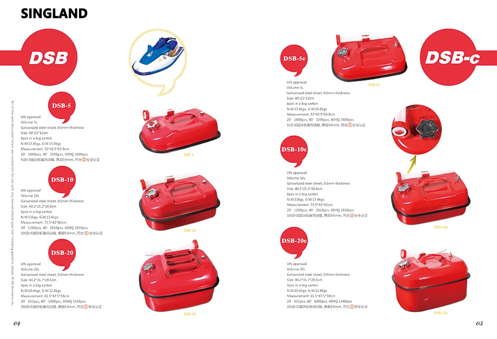 Red 5 10 20 litre Galvanized Jerrry Can for Boat Car Camping Petrol, Fuel Built-in Flexible Spout