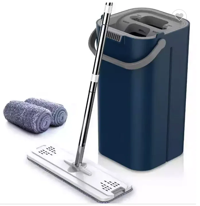 Home Floor Cleaning Tools Squeeze Mop Bucket Set with Stainless Steel Handle Microfiber Flat Mop Bucket Set