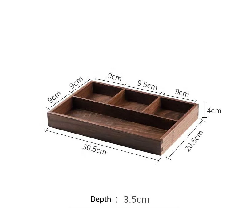 Desktop Storage Box Walnut Solid Wood Office Wood Partition Storage Sundry Key Tray Eco-friendly Box & Case Porch Storage Black