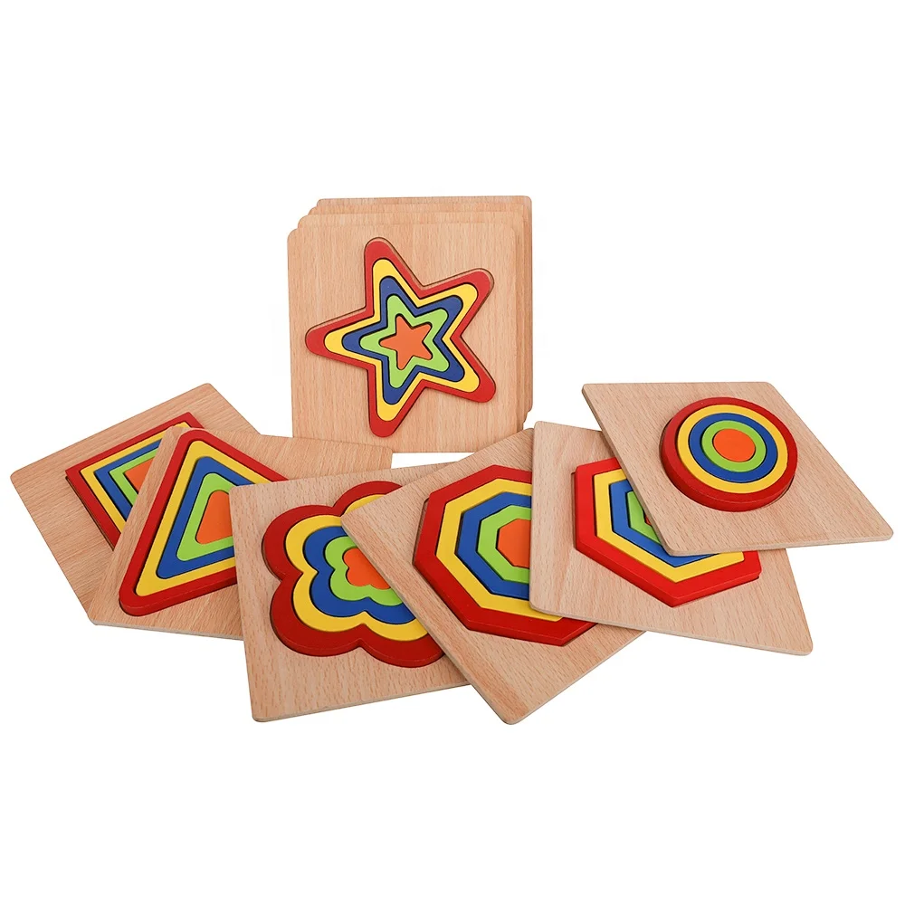 2024 Hot Wholesale Educational Jigsaw Wooden Puzzle of Early Educational Kid Toys Educational Toy Wood 15*15 Cm Colorful HXWP003