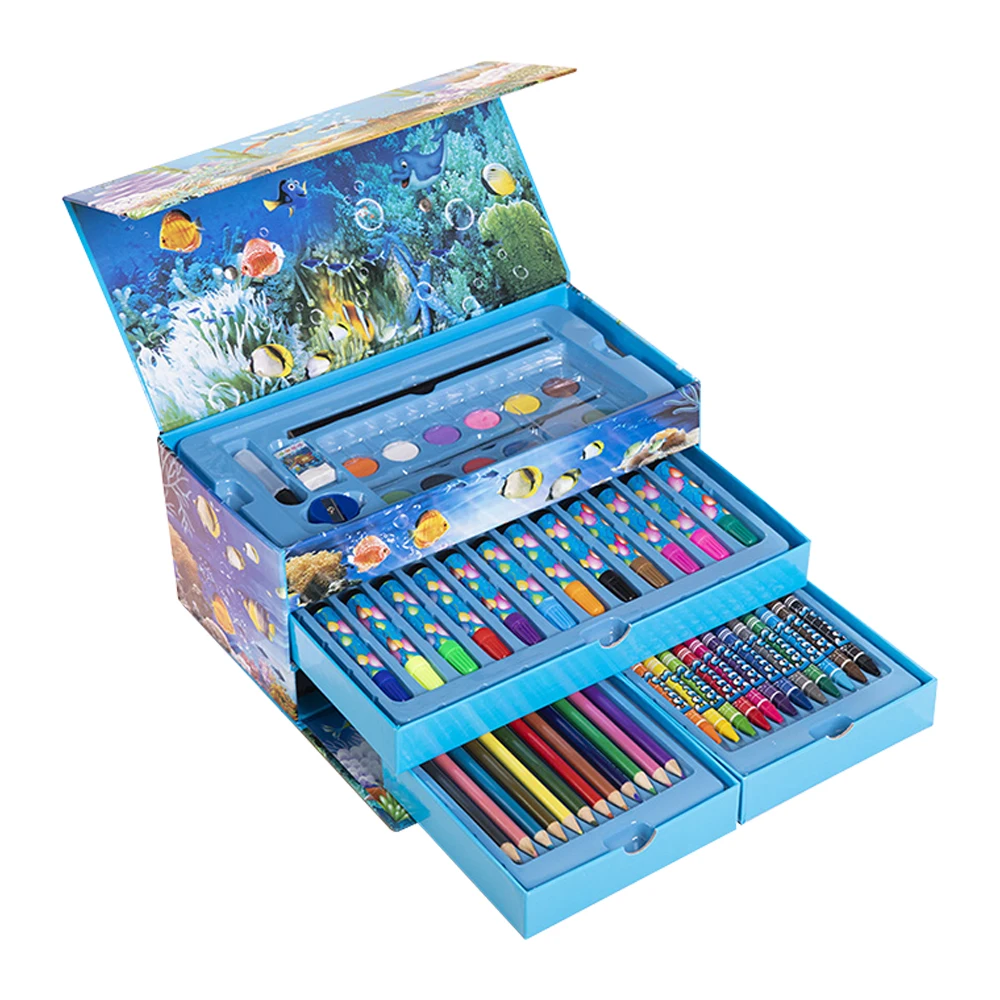 2024 New Style 54Pcs Watercolor Pen Stationery Gift Box Kids Stationery Set Art Painting Kit