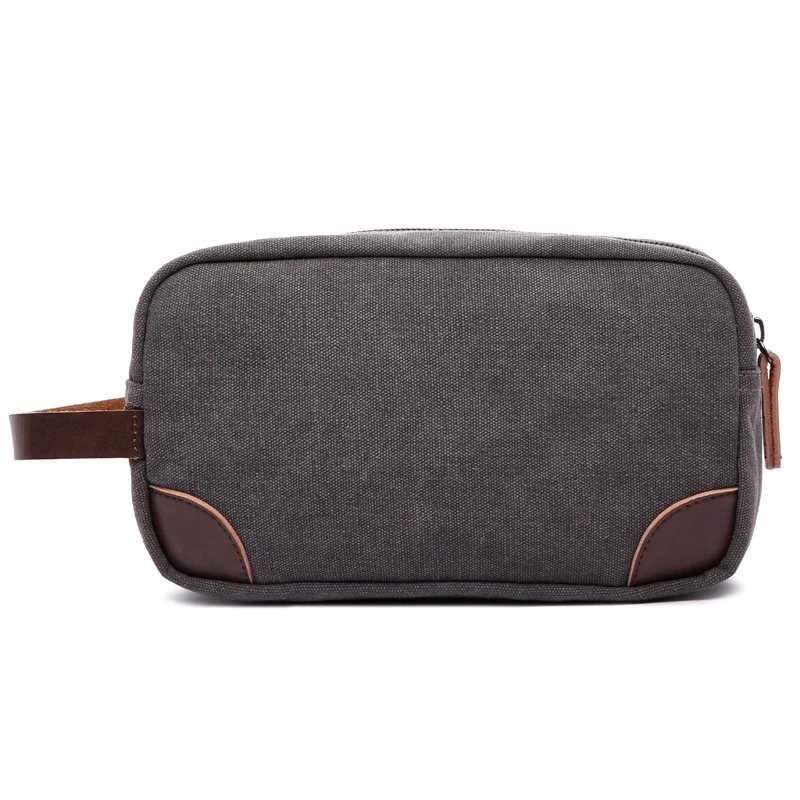 Aosheng guangzhou factory custom mens grey canvas small travel make up bag cosmetic pouch makeup bag