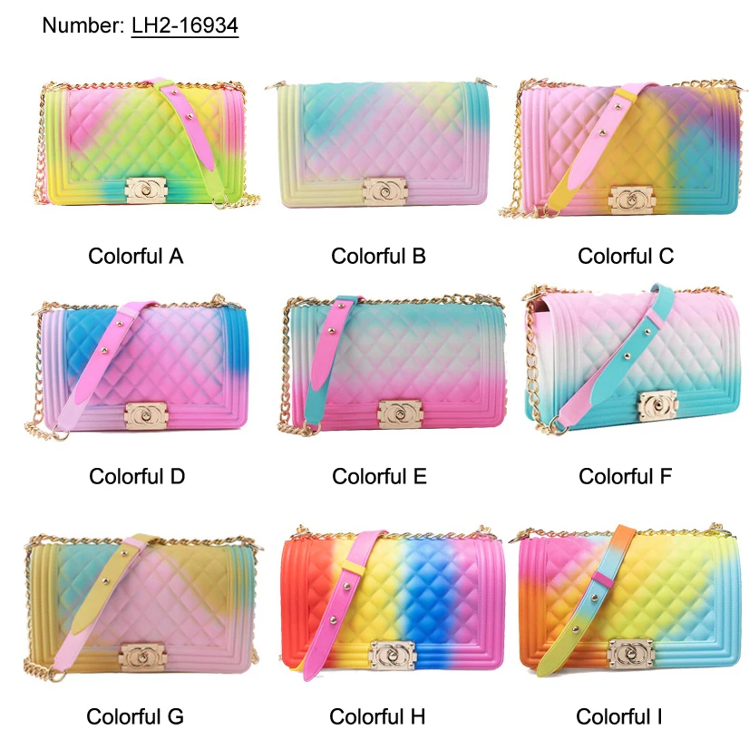 
2020 wholesale girls colorful jelly purse crossbody bag trendy lady hand bag rainbow pvc jelly candy luxury bags women handbags 