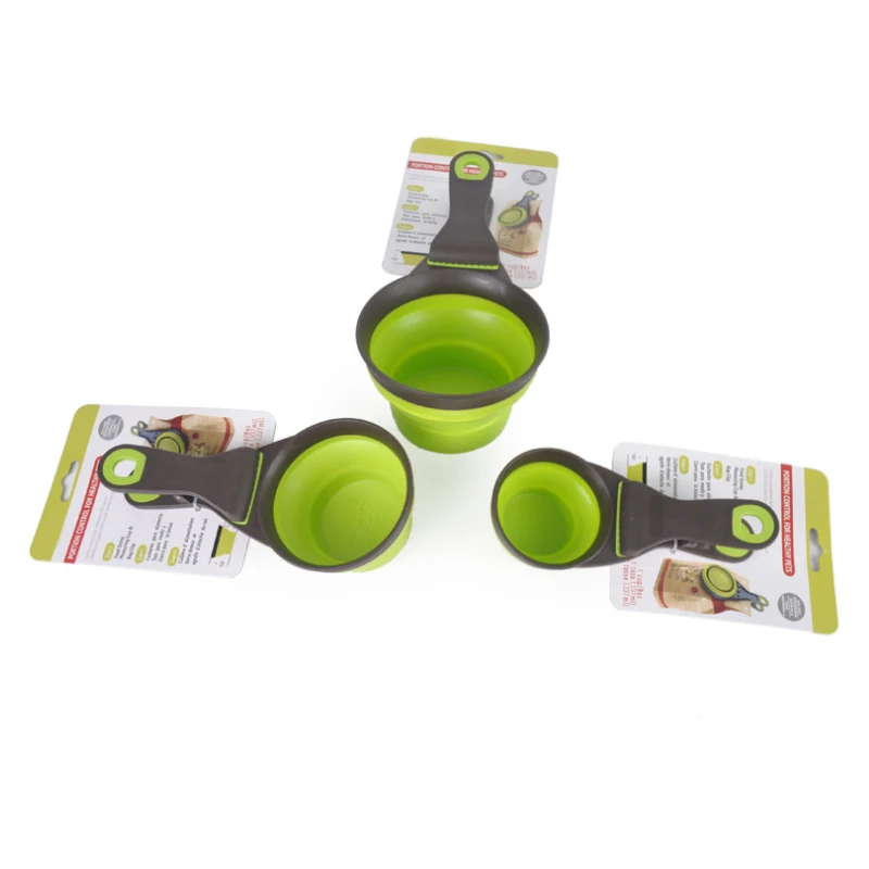 Складная Силиконовая миска для питомцев, портативная складная ложка с зажимом для еды собак и корма, можно измерить