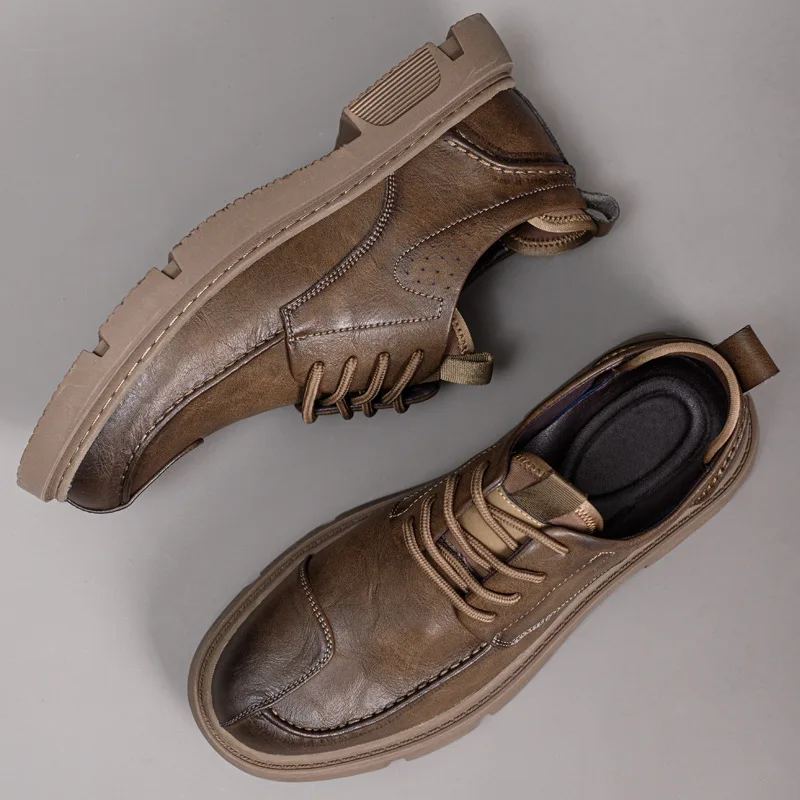 Men MCA-023 Casual Summer Sneaker Comfortable Flat Work Leather Shoes with Waterproof Non-Slip Rubber Insole Trendy Cargo Design