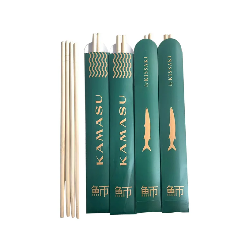 Low MOQ 5.0*19.5cm round natural bamboo chopsticks sushi use  customized paper wrapped