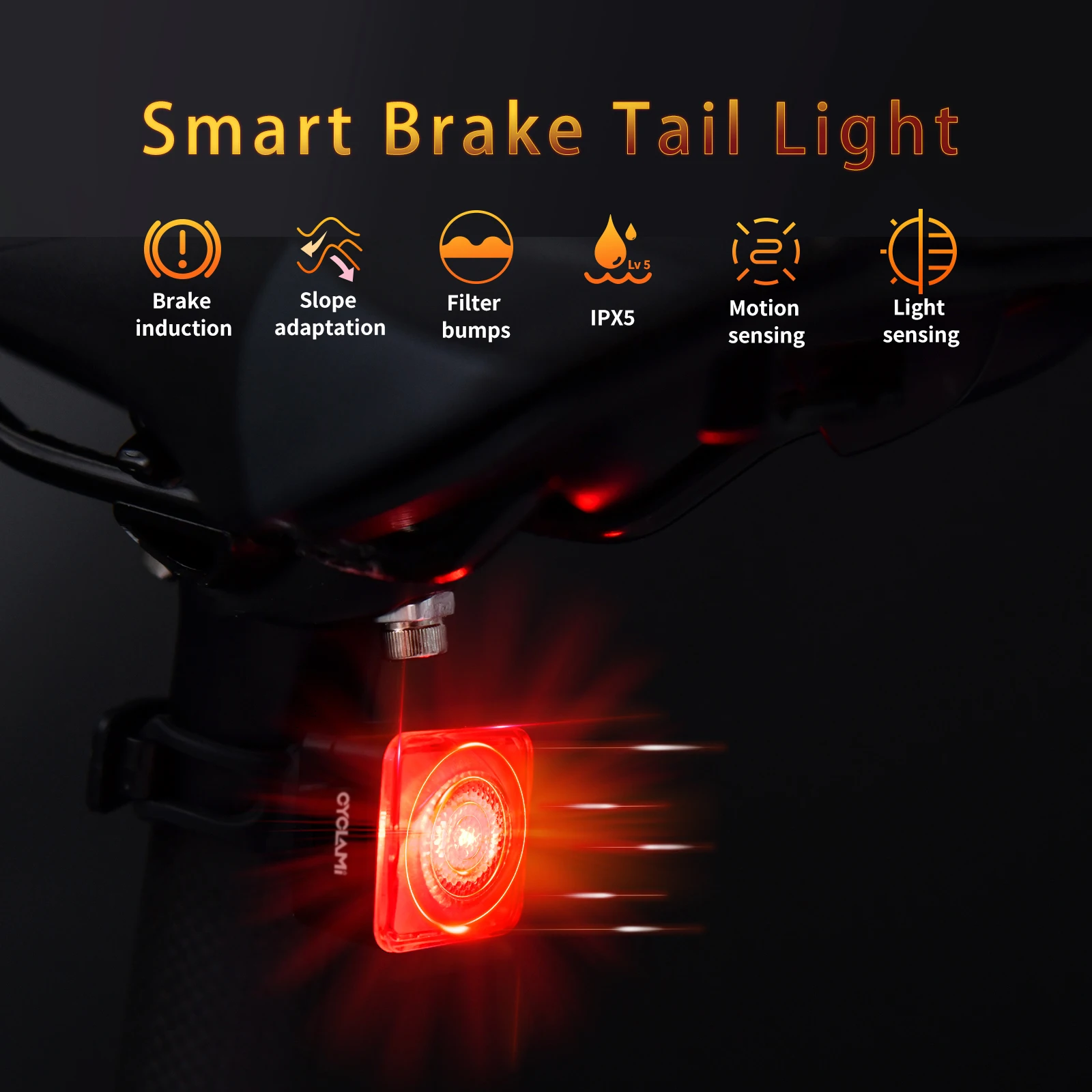 CYCLAMI MTB & Road Bike Safety Warning Light - Intelligent Brake Sensor Rear Light