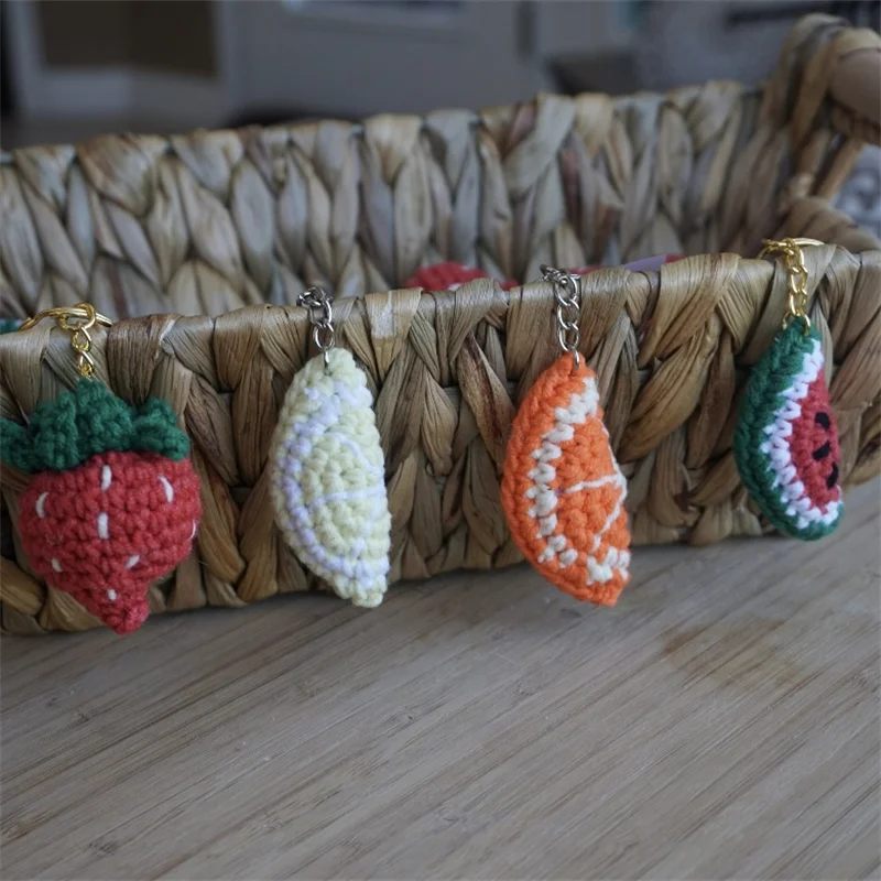Mini Crocheted Accessory Handmade Amigurumi Fruits Keychain Strawberry Watermelon Lemon Orange Keychain