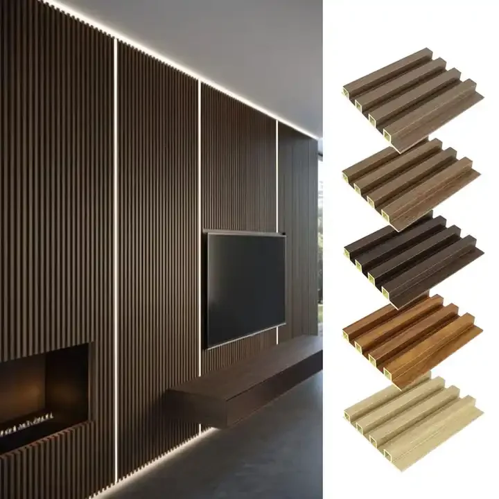 Luxury villa hotel lobby office apartment background wall board grille fluted wpc wainscoting pvc interlocking skirting panel