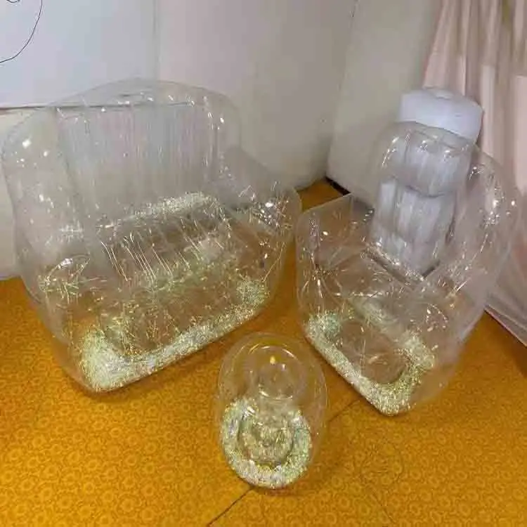 transparent inflatable couch outdoor party clear LED light sofa bar night club inflatable chair ottoman with LED light inside