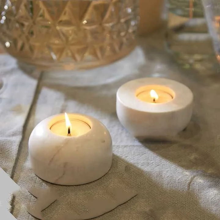SHIHUI Natural Stone Home Decor Carrara White Marble Homewares Candle Jar Romantic Tea Light Marble Stone Candle Holder