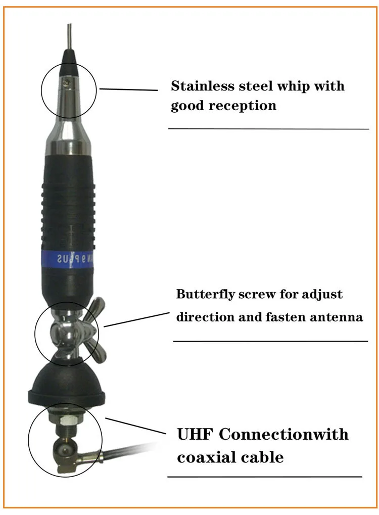 Long Range Stainless Steel Whip CB Radio Antenna 26-28Mhz Mobile Car Truck Antenna