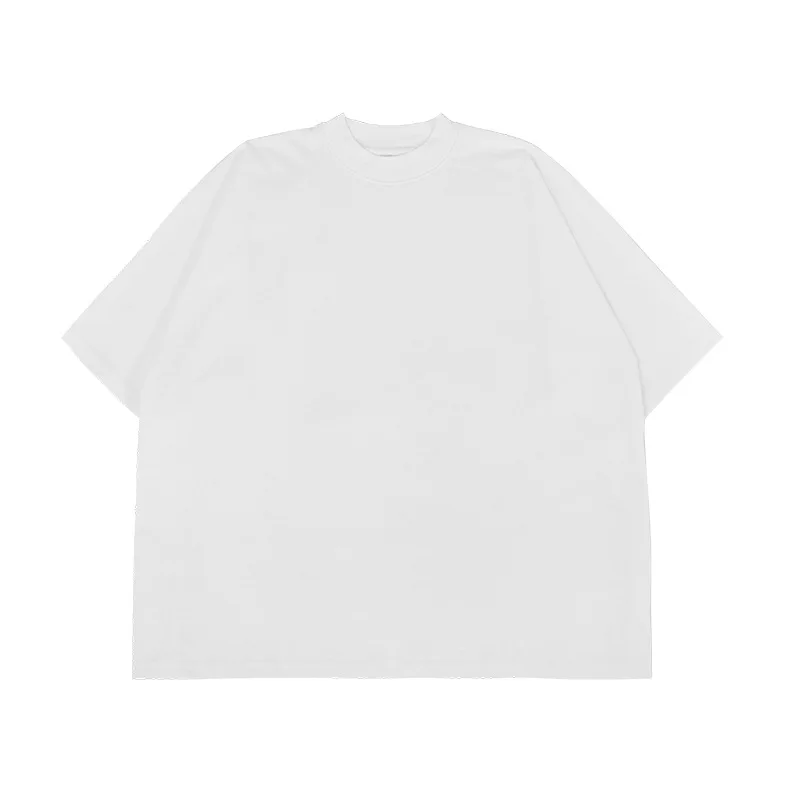 Mock Neck Short Sleeve Drop Shoulder Oversize 100% Cotton Mens Tshirt Boxy Fit Organic Cotton Tee Blank Plain Print T Shirt