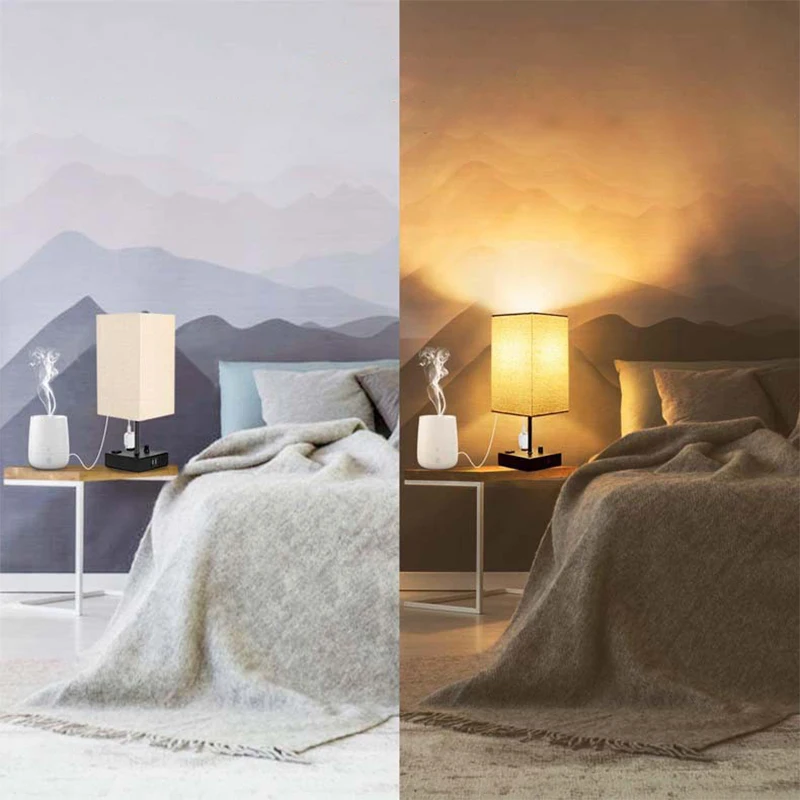 Wholesale Table Lamp with USB A+C Charging Ports & AC Outlet, Dimmable Modern Nightstand Linen Lamps For Home Bedroom Decor