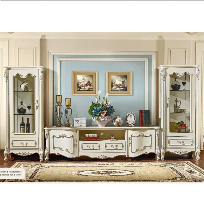 Luxury wooden classical carved home usage living room TV wall units hall TV cabinets