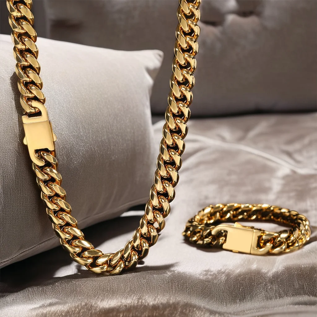 wholesale women hip hop jewelry miami cuban link necklace 316l stainless steel 8mm 10mm 12mm 14mm 18mm men 18k gold cuban chain