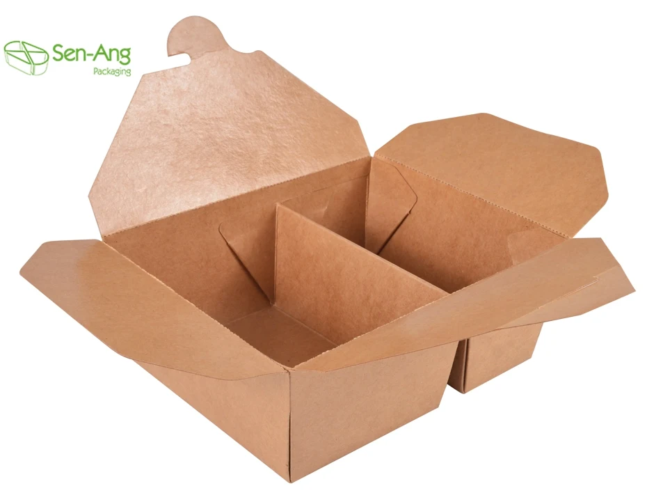 Senang02 New Product 2 Takeway Container Custom Bento Kraft Tray With Lid Disposable Compartment Paper Lunch Box