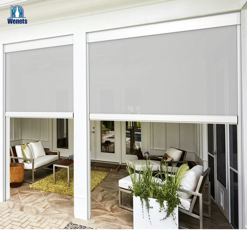 Electric PVC Fabric Windproof Sunshades  Zip Outdoor Blind