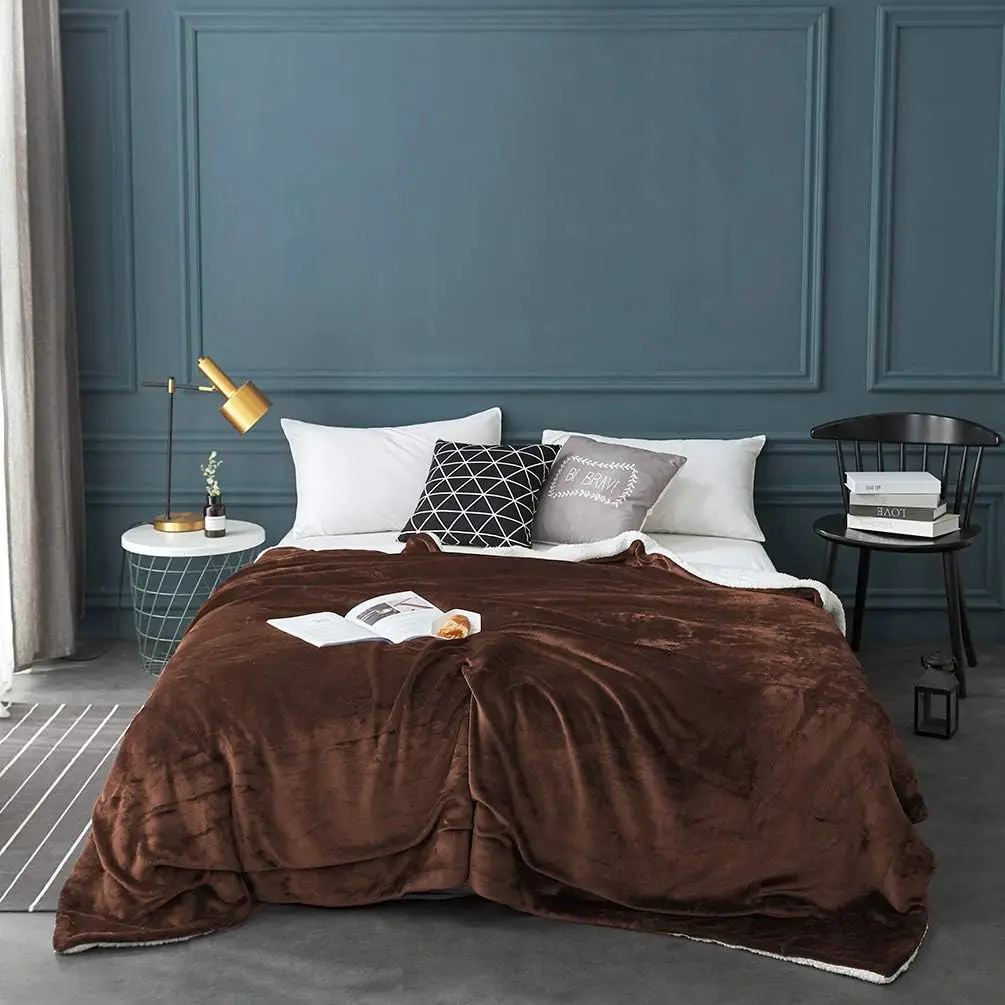 Оптовая продажа роскошное супер мягкое фланелевое одеяло Двухслойное коричневое плюшевое переносное зимнее