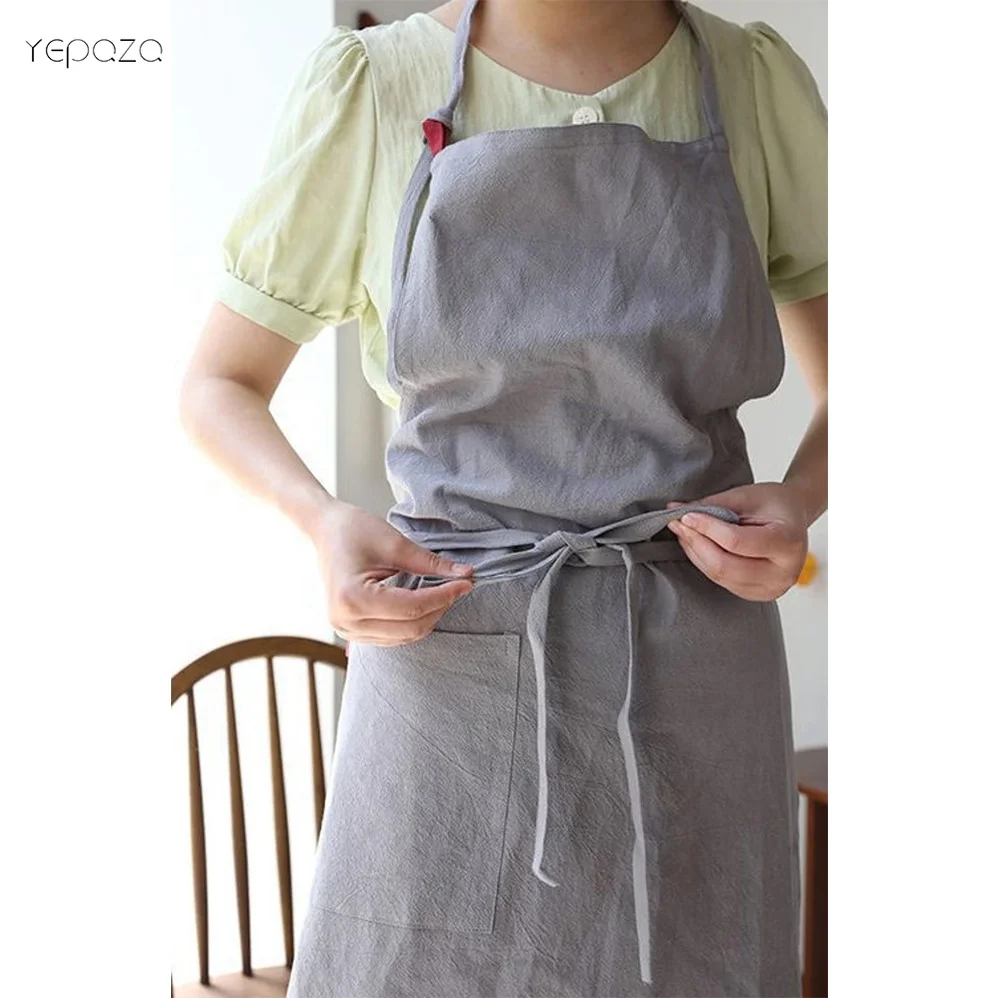 Eco friendly soft linen fabric Open Back recycled grey color kitchen apron custom logo for women
