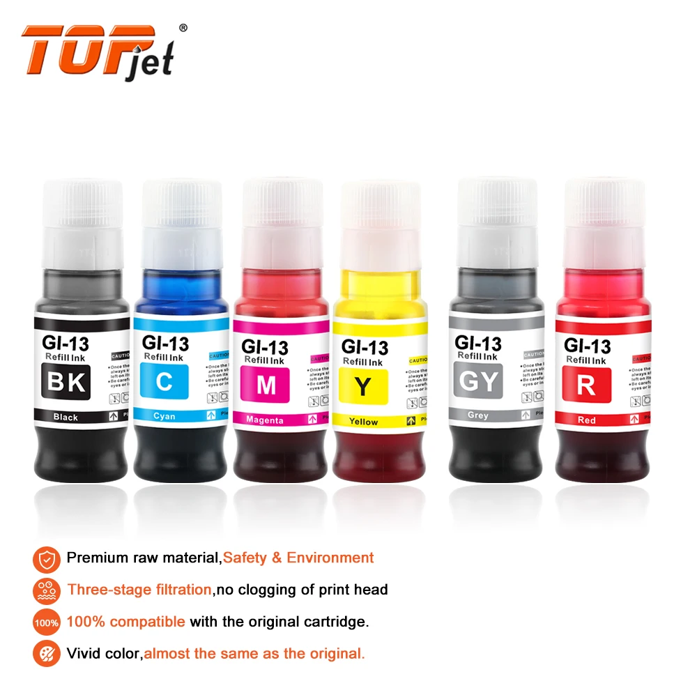 Topjet Refill Ink GI13 GI 13 GI-13 Premium Compatible Color Bulk Water Based Bottle For Canon PIXMA G510 G610 Printer