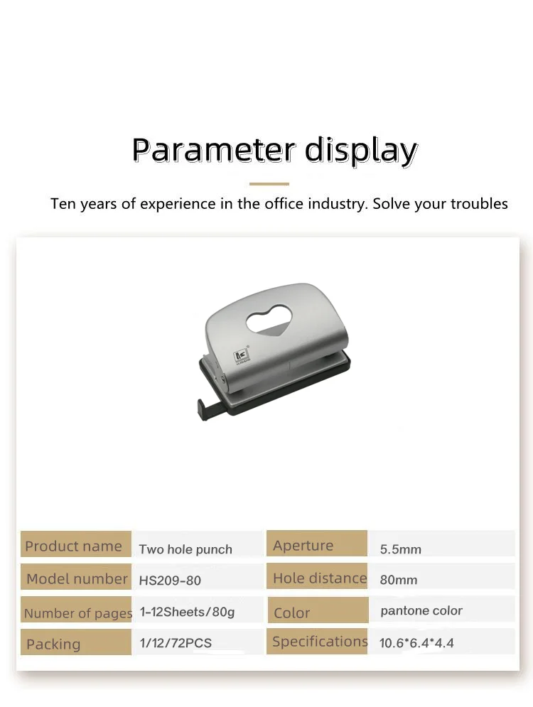 Custom Plastic 2 Hole Craft Paper Punch Machine Office Round Hole Manual Punch Punch