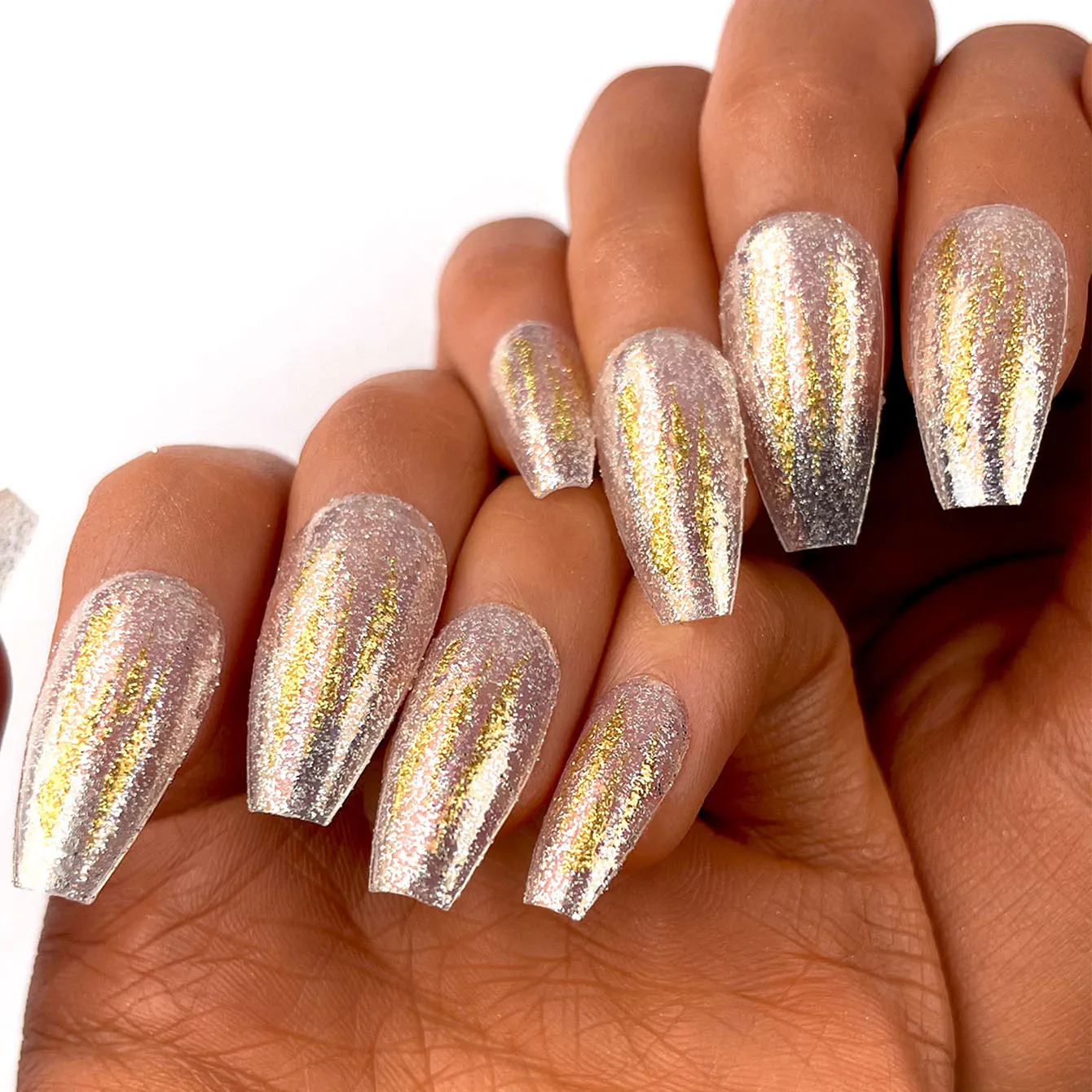 Affordable Wholesale Press On Nail Supplier Silver Glitter Golden Claw Prints Nails Reusable High Quality Press On Nails Acrylic