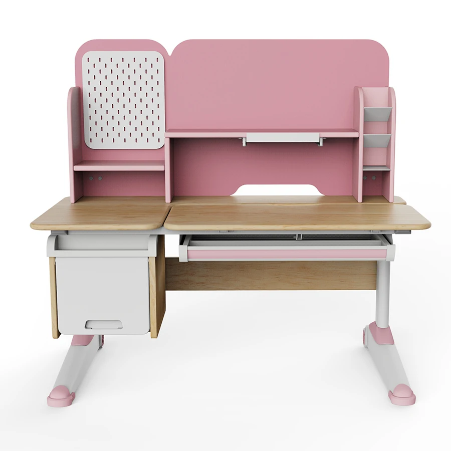 2021 hot sale ergonomic table and chair children room solid desk children study table with large bookshelf Kids table