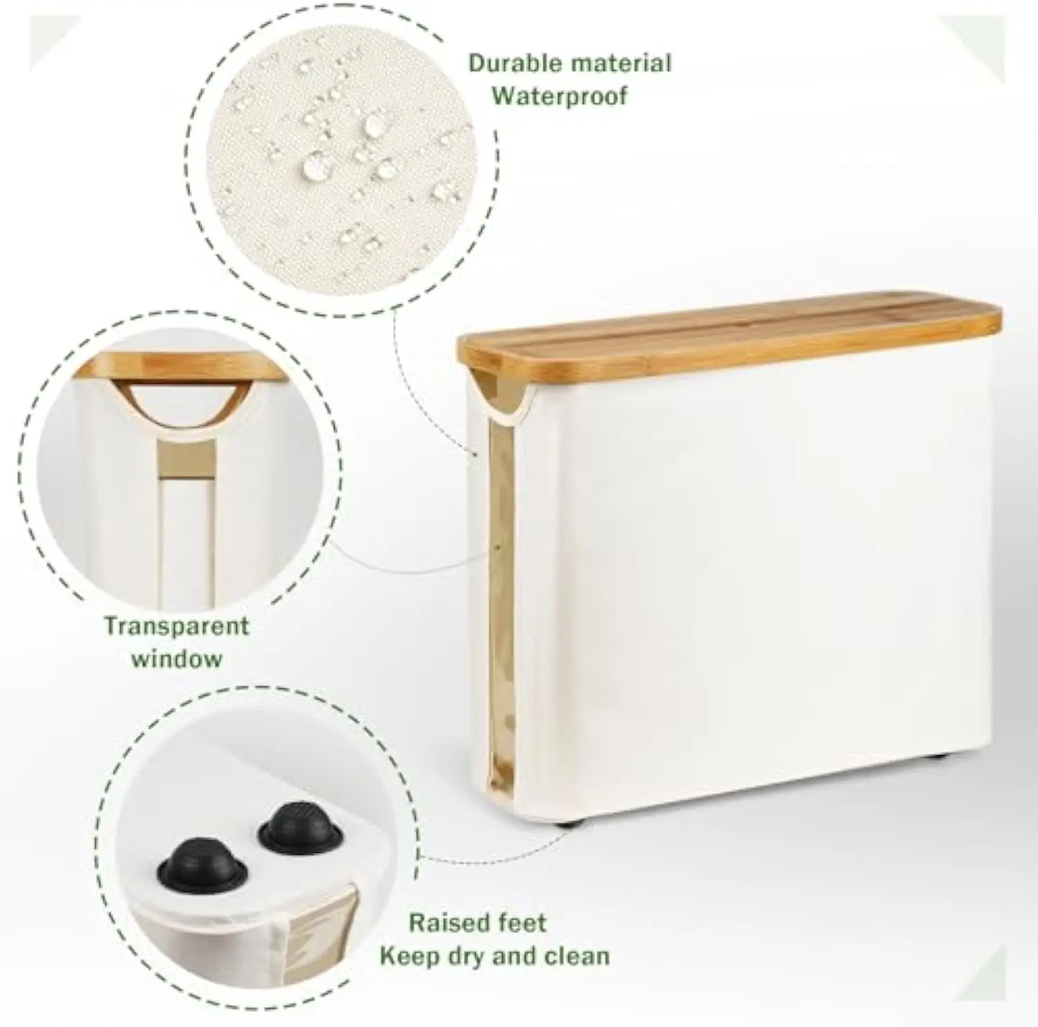 JQ Foldable Bamboo Toilet Paper Storage Organizer Stand Basket Toilet Paper Holder With 2 Built-in Handles