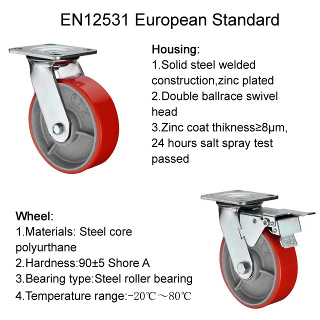 Wide application side brake heavy duty caster 3 to 10 inch wheels warehouse pallet furniture Industrial PU Wheel Caster 6 Inch