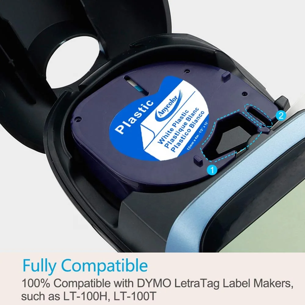 Compatible DYMO LetraTag 91331 Plastic Labeling Tapes for Label Makers Black on White LT Label Tape 1/2 Inch x 13 Feet