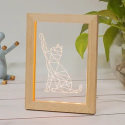 Craft Beech Wooden Foto Frame Lamp 3D Acrylic Wood LED Photo Frame Night Light