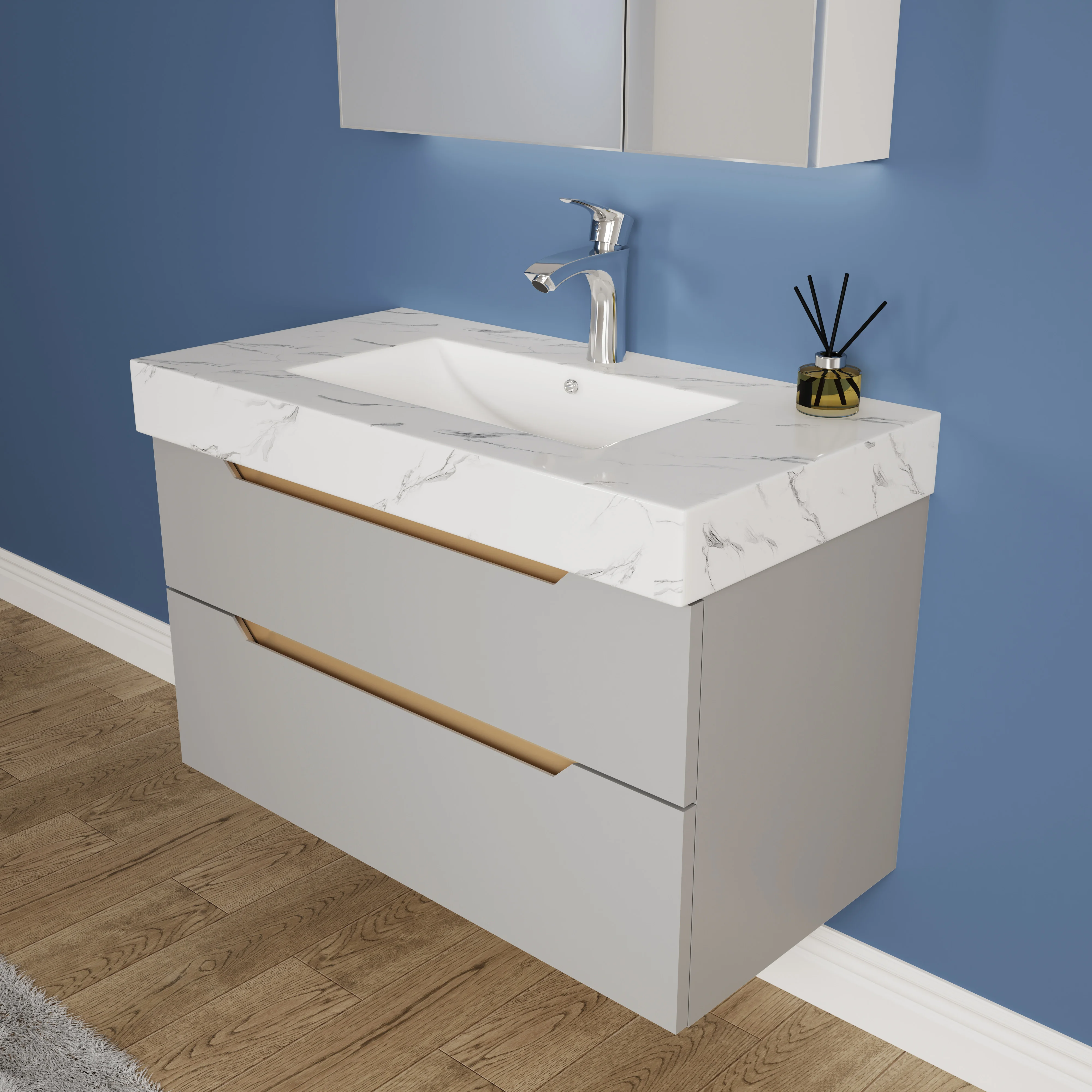 
customized 2 drawers hanging MDF antique bathroom vanity 