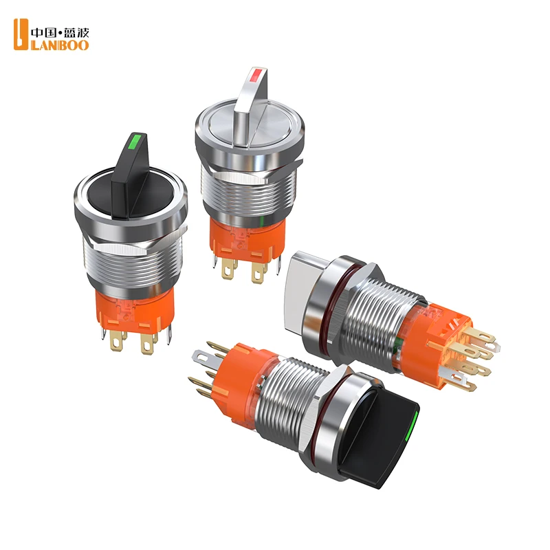 LANBOO Knob switch 19 22mm  switch with 12V 24V 220V voltage latching self-lock switch with led