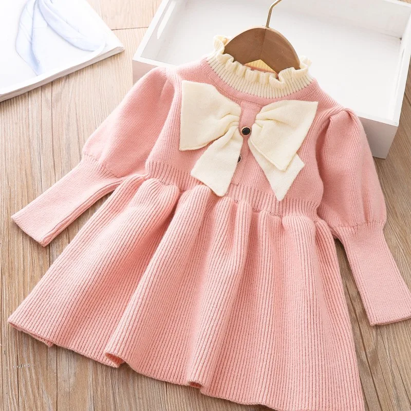 2022 spring and autumn Girls Sweet knitted princess dress, soft and comfortable dress, suitable for 2-6 years old children