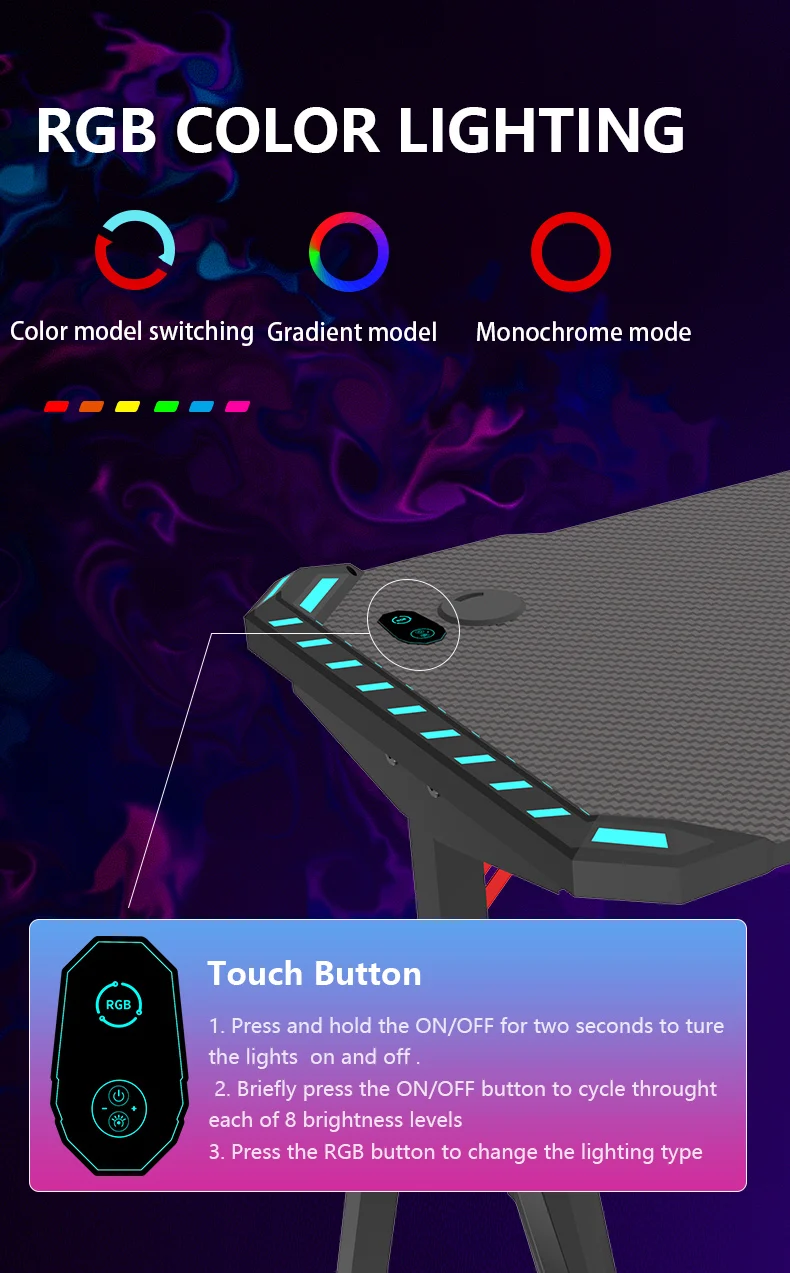 Aor Esports hot sale custom study and racing computer pc gaming desk with rgb led