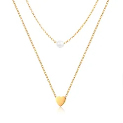 AD Jewelry Stainless Steel Layering Choke Heart Necklace with 18 K Gold Plated Moon Star Disc Pearl Pendant for Women Factory